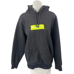 Supreme Women's Black Logo Embroidered Hoodie Hooded Sweatshirt Top Size L